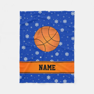 Custom name basketball blue snowlakes fleece blanket
