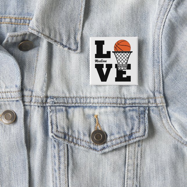 Custom Name Basketball Love 15 Cm Square Badge (In Situ)