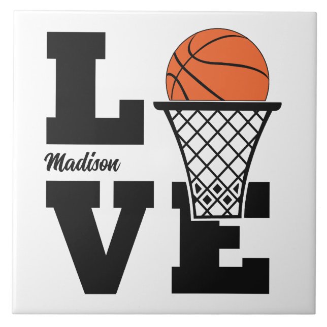 Custom Name Basketball Love Ceramic Tile (Front)