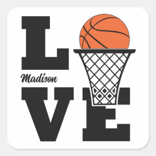 Custom Name Basketball Love Square Sticker
