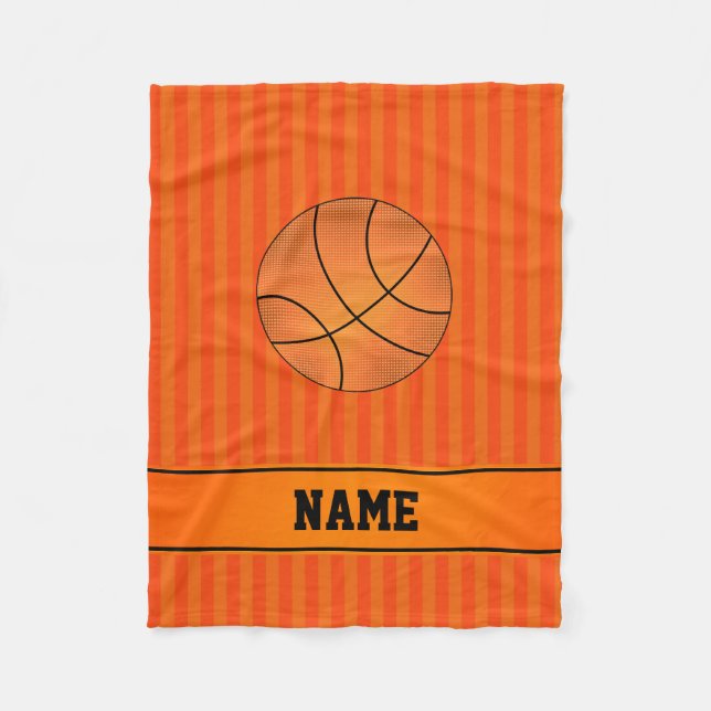 Custom name basketball orange stripes fleece blanket (Front)