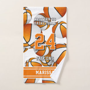 Custom name basketball orange team colours hand towel