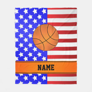 Custom name basketball patriotic american flag fleece blanket