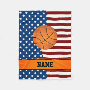 Custom name basketball patriotic stars stripes fleece blanket