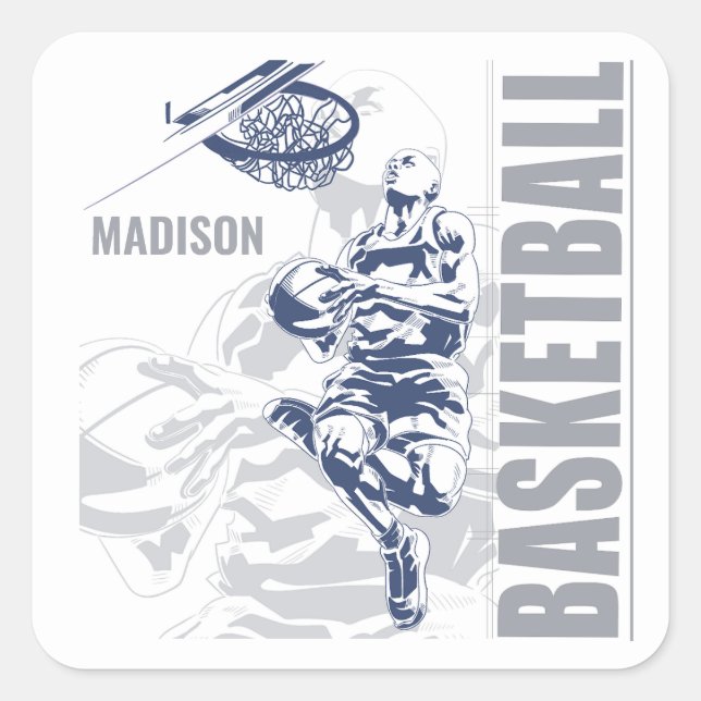 Custom Name Basketball Player Square Sticker (Front)