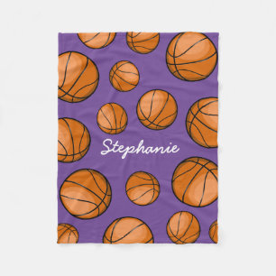 Custom Name Basketball Purple Fleece Blanket