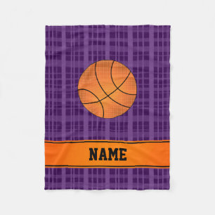 Custom name basketball purple plaid fleece blanket