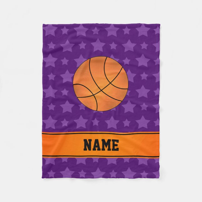 Custom name basketball purple stars fleece blanket (Front)
