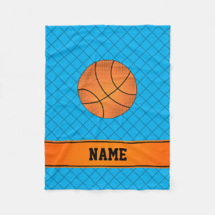 Custom name basketball sky blue criss cross fleece blanket