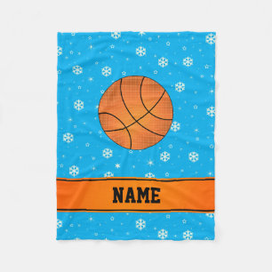Custom name basketball sky blue snowlakes fleece blanket