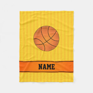 Custom name basketball yellow stripes fleece blanket