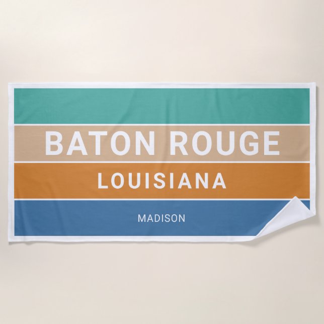 Custom Name Baton Rouge / YOUR TEXT Beach Towel (Front)