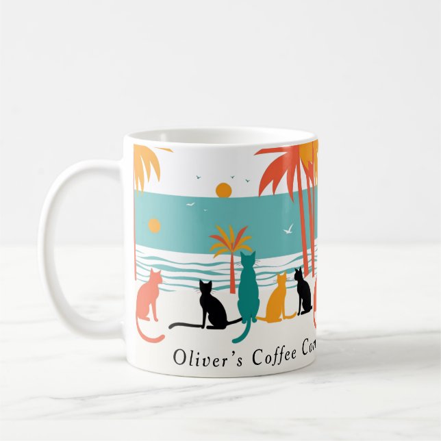 Custom Name Beach Cat Mug (Left)
