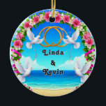 🌊 Custom Name Beach Floral Arch Ocean Ornament 🌸<br><div class="desc">Capture coastal romance and personal meaning with this 🌊 Custom Name Beach Floral Arch Ocean Ornament 🌸 featuring a dreamy romantic beach scene framed by a delicate floral arch. Personalised with custom names, this elegant ceramic ornament brings love, memories, and seaside serenity into a timeless keepsake. Perfect for gifting, celebrating...</div>