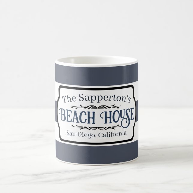 Custom Name Beach House Nautical Stripes Coffee Mug (Center)