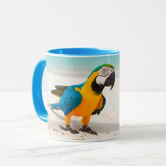Custom name Beach Parrot mugs (Front Left)