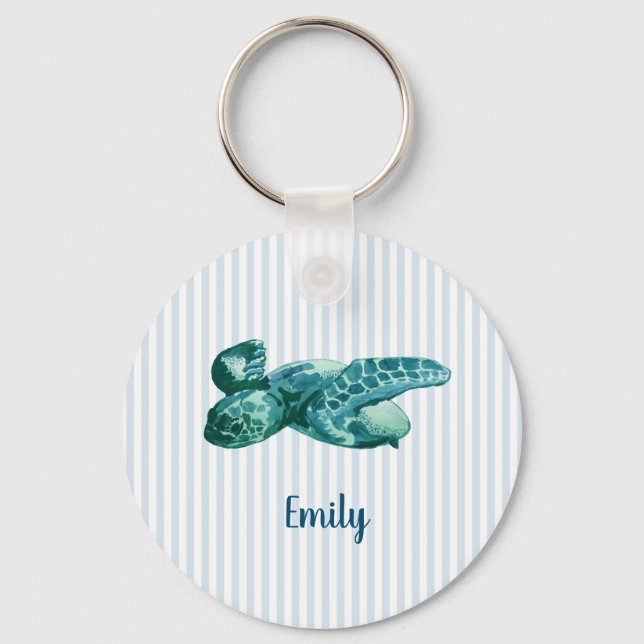 Custom Name Beach Sea Turtle Key Ring (Front)