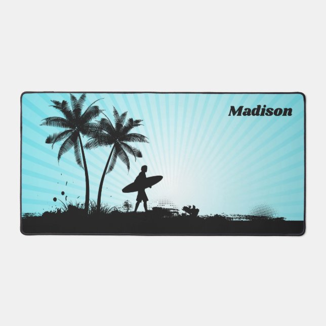 Custom Name Beach Surfer Desk Mat (Front)