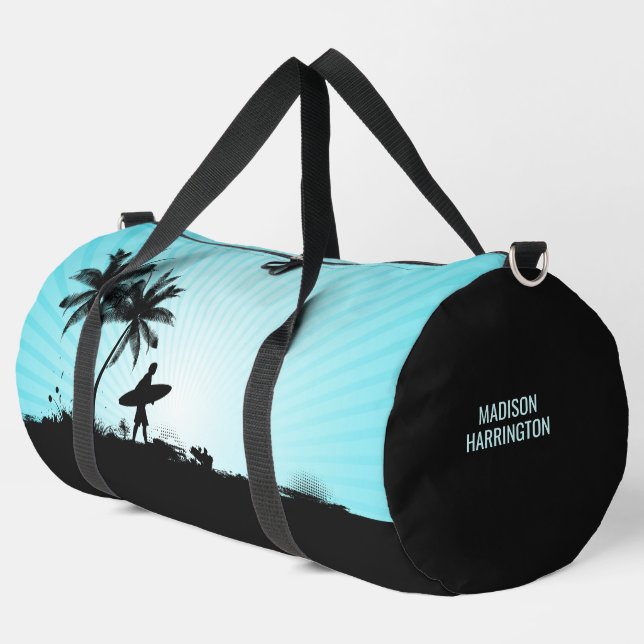 Custom Name Beach Surfer Duffle Bag (Left Corner)