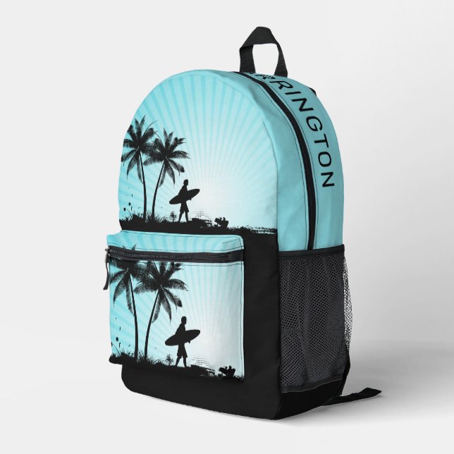 Custom Name Beach Surfer Printed Backpack (Back Corner Right)