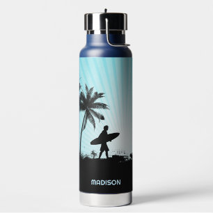 Custom Name Beach Surfer Water Bottle