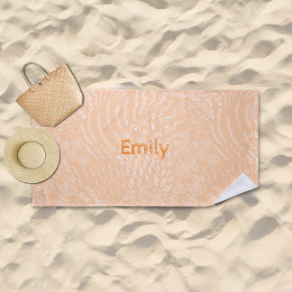 Custom Name Beach Towel –Sea Shell & Coral Print