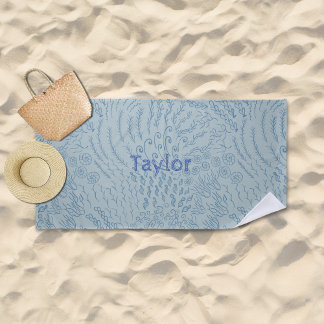 Custom Name Beach Towel–Sea Shell & Coral Print Towel