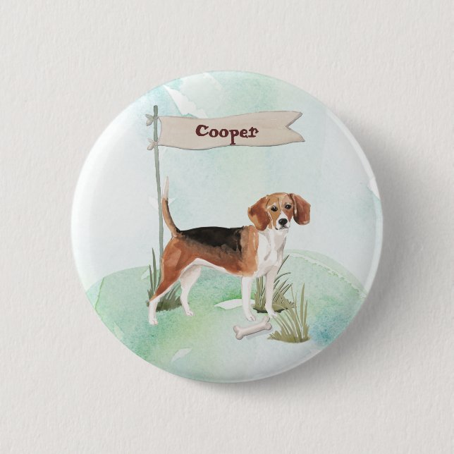 Custom Name Beagle Pet Dog 6 Cm Round Badge (Front)