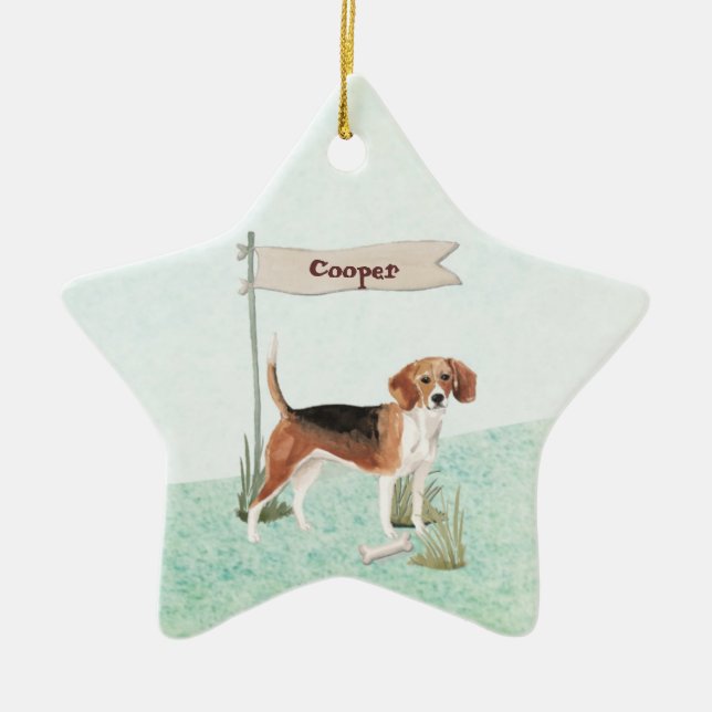 Custom Name Beagle Pet Dog Ceramic Ornament (Front)
