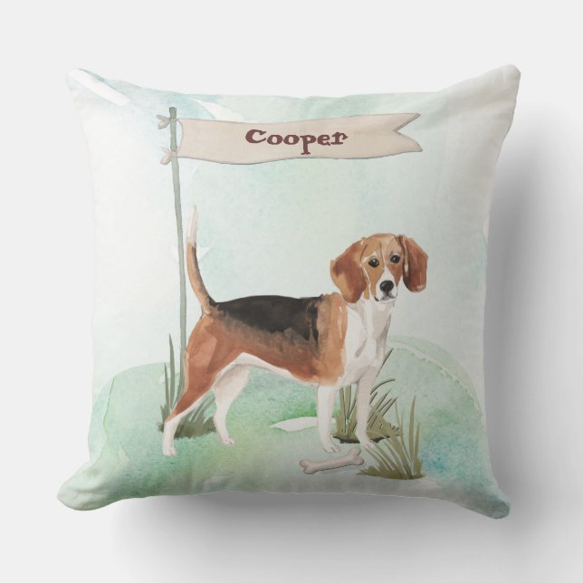 Custom Name Beagle Pet Dog Cushion (Front)