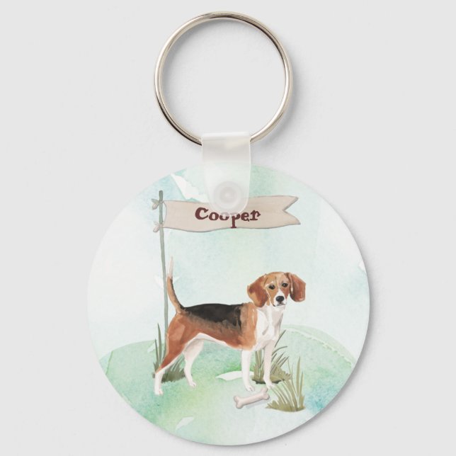 Custom Name Beagle Pet Dog Key Ring (Front)