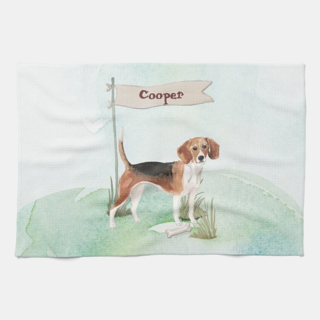 Custom Name Beagle Pet Dog Tea Towel (Horizontal)
