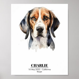 Custom Name Beagle Watercolor Portrait Poster