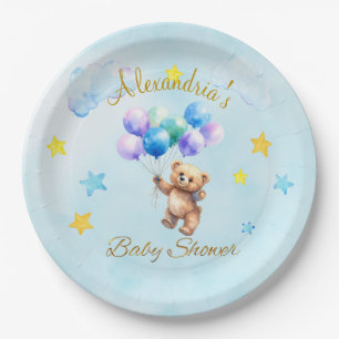 Custom Name Bear floating balloons Baby Shower Paper Plate