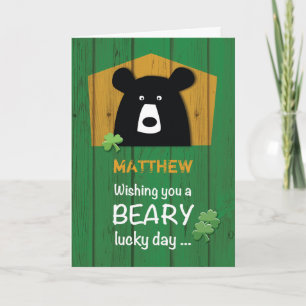 Custom Name, Bear & Shamrocks on St. Patrick's Day Card