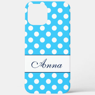 Custom name, Beautiful Blue Colour White Polka Dot iPhone 12 Pro Max Case