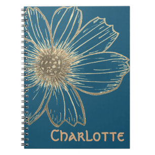 Custom Name Beautiful Gold Flower design Notebook