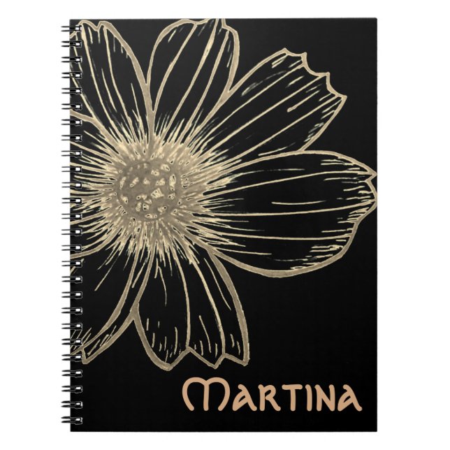 Custom Name Beautiful Gold Flower design  Notebook (Front)