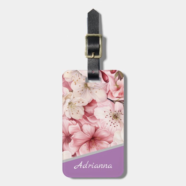 Custom Name Beautiful Sakura Blossom Pink Luggage Tag (Front Vertical)