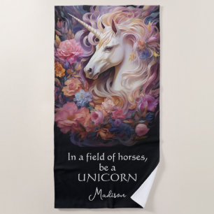 Custom Name Beautiful Unicorn Beach Towel