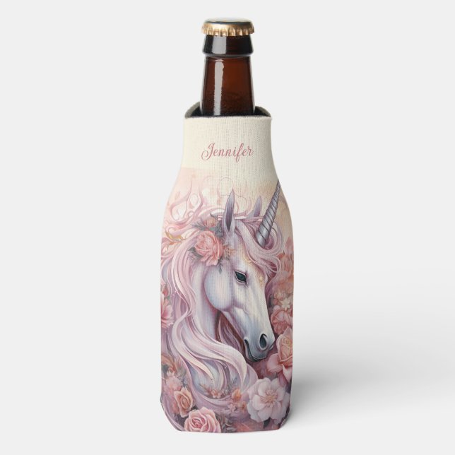 Custom Name Beautiful Unicorn Bottle Cooler (Bottle Front)