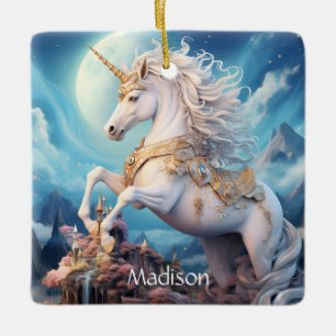 Custom Name Beautiful Unicorn Ceramic Ornament