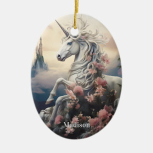 Custom Name Beautiful Unicorn Ceramic Ornament