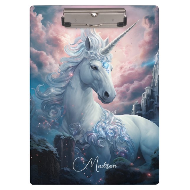 Custom Name Beautiful Unicorn Clipboard (Front)