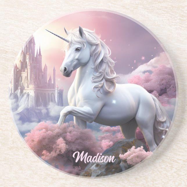 Custom Name Beautiful Unicorn Coaster (Front)