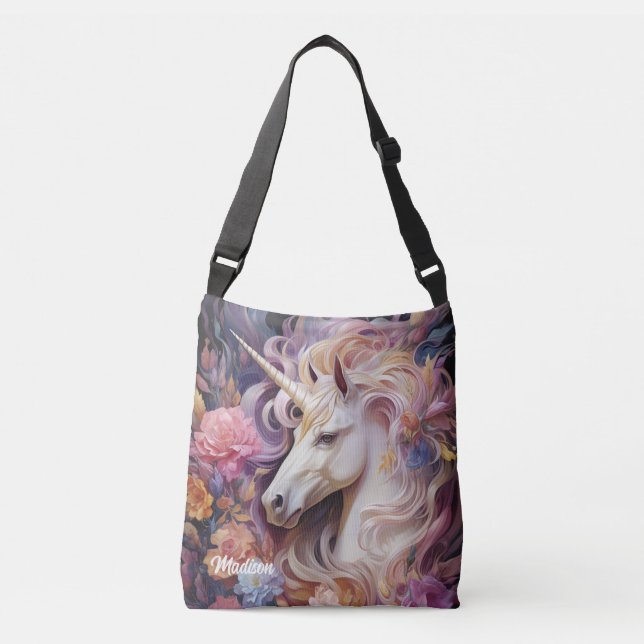 Custom Name Beautiful Unicorn Crossbody Bag (Front)
