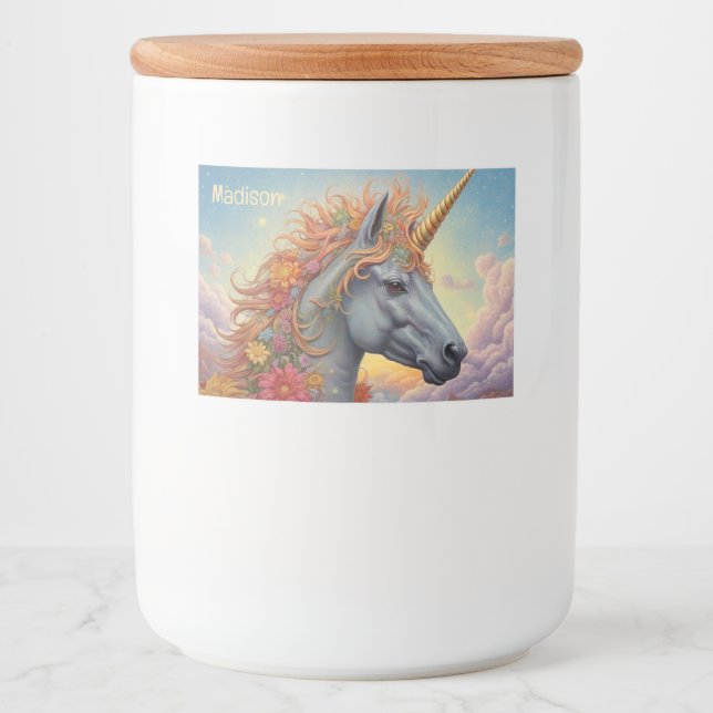 Custom Name Beautiful Unicorn Food Label (Front)