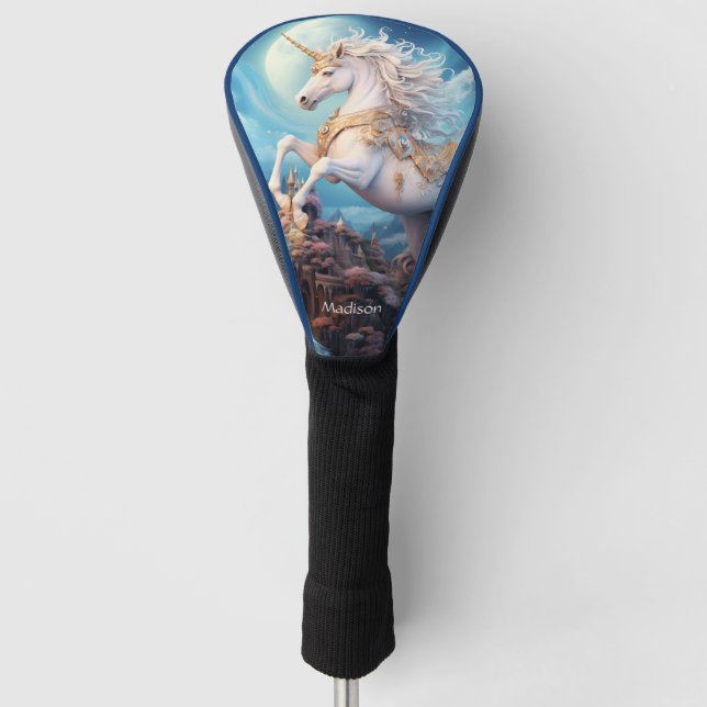 Custom Name Beautiful Unicorn Golf Head Cover (Front)
