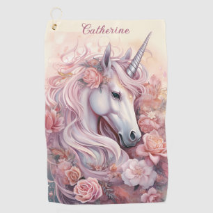 Custom Name Beautiful Unicorn Golf Towel
