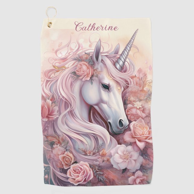 Custom Name Beautiful Unicorn Golf Towel (Front)
